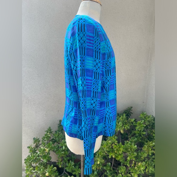 Silk studio blazer jacket blues geometric print lined Sz 14 - Picture 4 of 10